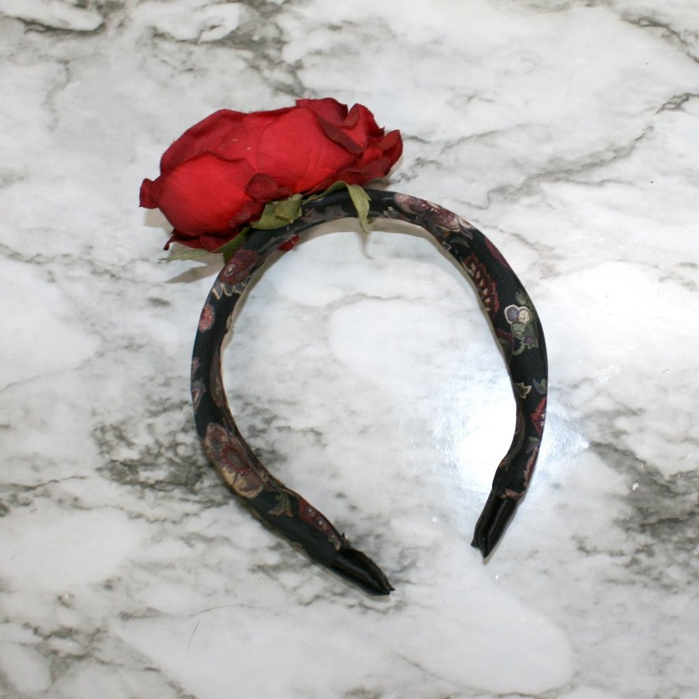 HAND CRAFTED Rose Floral Headband Upcycled Necktie Hair Accessory - Picture 2 of 13
